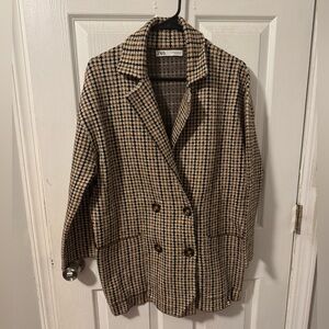 Zara Women's Tan and Black Houndstooth Blazer